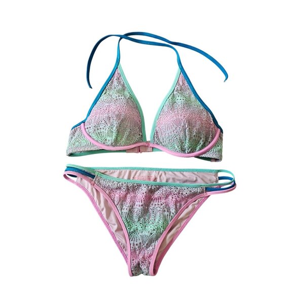 Victorias Secret Mermaid Ombre Pastel Lace Triangle Bikini Set Multicolor 34D M - Picture 1 of 11